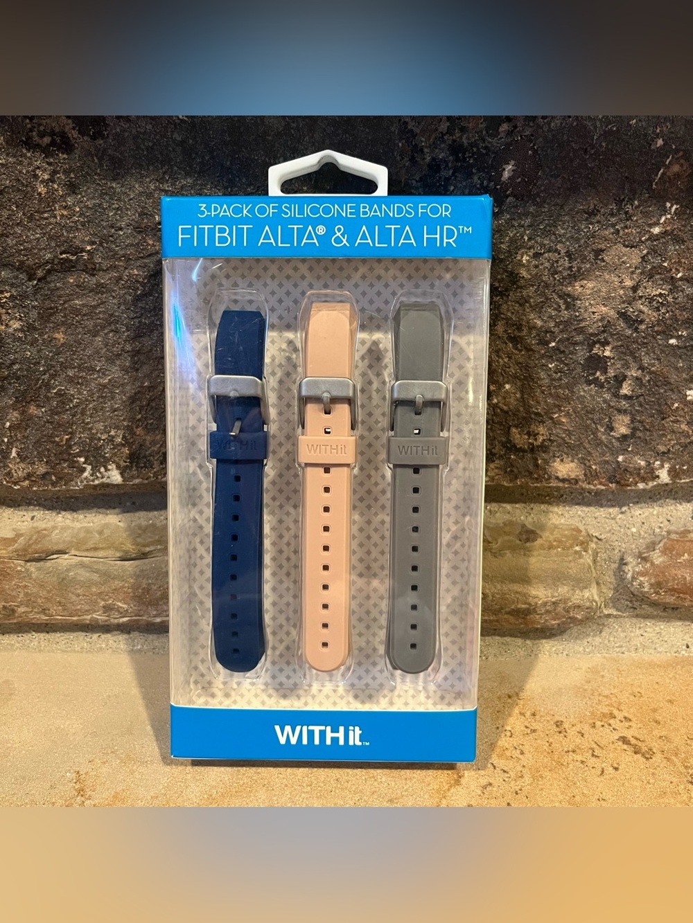 WithIt 3-Pack Silicone Watch Bands for Fitbit Alta & Altra HR Navy, Blush, Gray